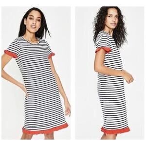 Boden Emily jersey navy stripe ruffle dress